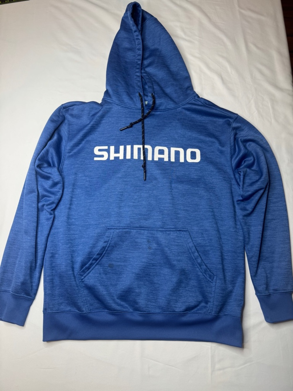 Shimano Fishing Hoodie Sweatshirt Blue Pullover Kangaroo Pocket Men's Large